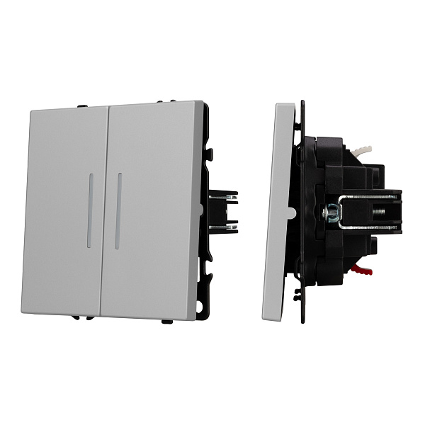 Механизм выключателя двухклавишный непроходной LED SWT-NOBE-MK02-SFPL-L-IS (230V, 10A) (Arlight, Никель) Lednikoff