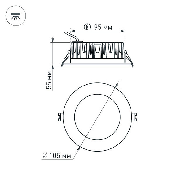 Светодиодный светильник LTD-105WH-FROST-9W Warm White 110deg (Arlight, IP44 Металл, 3 года) Lednikoff