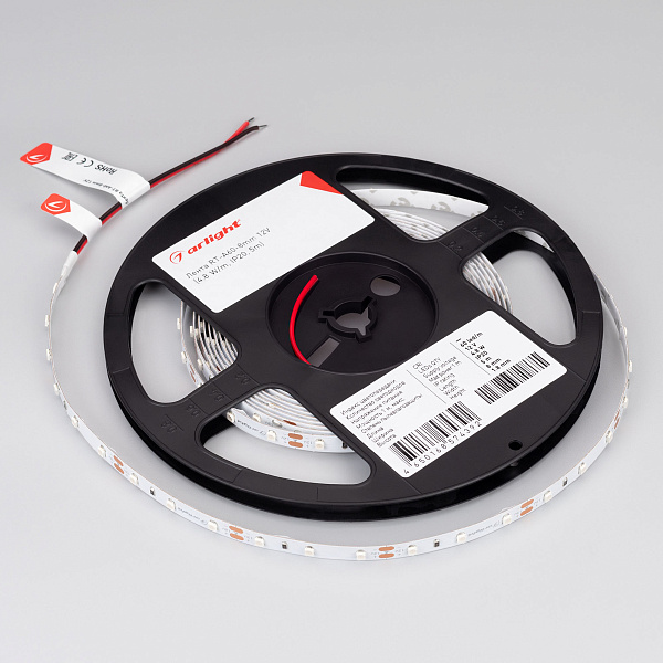 Светодиодная лента RT-A60-8mm 12V Yellow (4.8 W/m, IP20, 2835, 5m) (Arlight, Открытый) Lednikoff