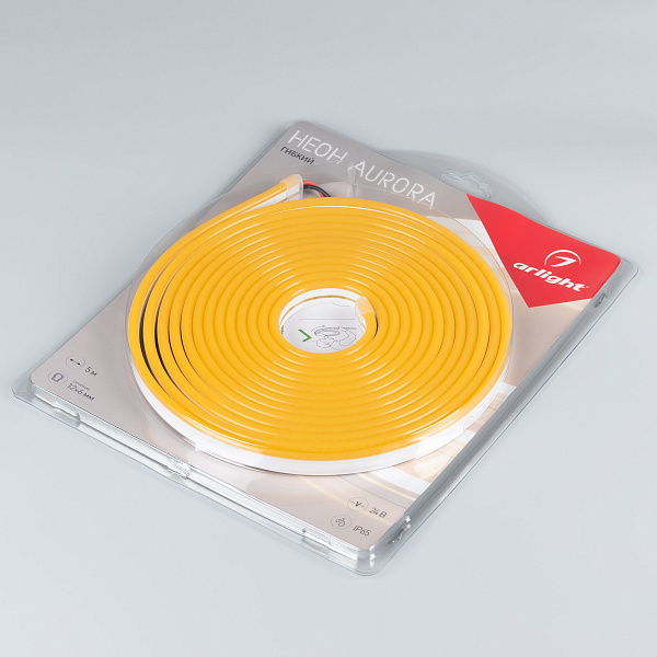 Светодиодная лента герметичная AURORA-PS-A120-12x6mm 24V Amber (10 W/m, IP65, 2835, 5m) (Arlight, Силикон, 2 года)