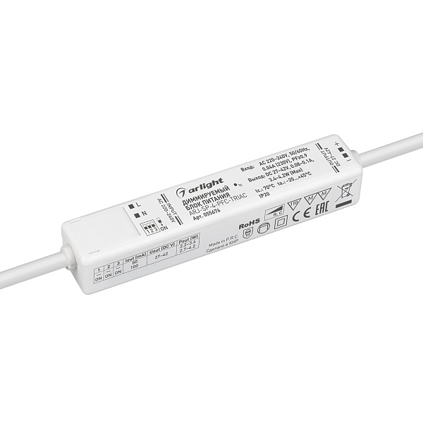 Блок питания ARJ-SP-4-PFC-TRIAC (4W, 27-42V, 0.08-0.1A) (Arlight, IP20 Пластик, 5 лет) Lednikoff