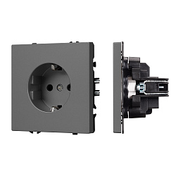 ARL NOBE Розетка зк со шторками софт-тач серый базальт SCT-MEU-SFPL-GR (250V, 16A) (Arlight, -)