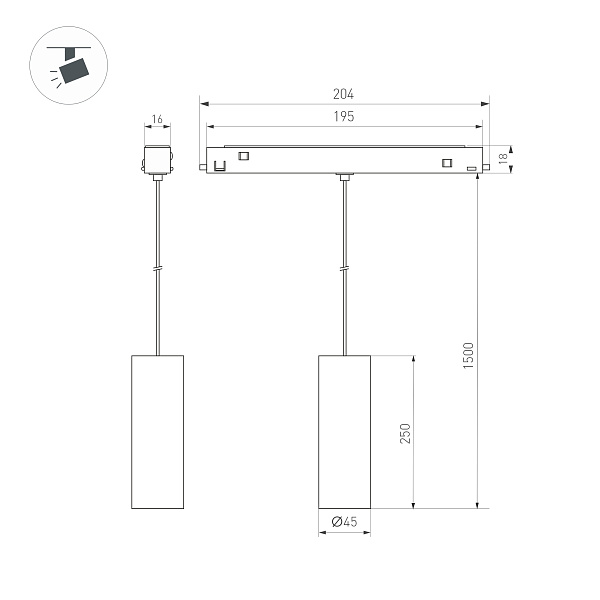 Светильник MAG-ORIENT-SPOT-HANG-R45-12W Warm3000 (BK, 24 deg, 48V) (Arlight, IP20 Металл, 5 лет)
