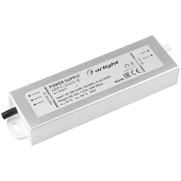 Блок питания ARPV-24040-B (24V, 1.7A, 40W) (Arlight, IP67 Металл, 3 года) Lednikoff