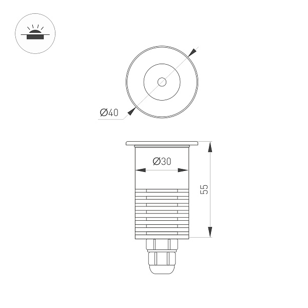 Светильник ART-GROUND-R40-3W Warm3000 (SL, 36 deg, 24V) (Arlight, IP67 Металл, 3 года) Lednikoff