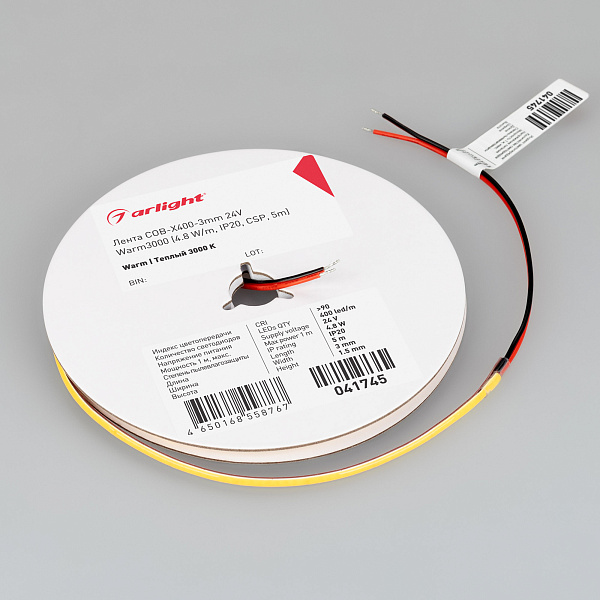 Светодиодная лента COB-X400-3mm 24V Warm3000 (4.8 W/m, IP20, CSP, 5m) (Arlight, -) Lednikoff