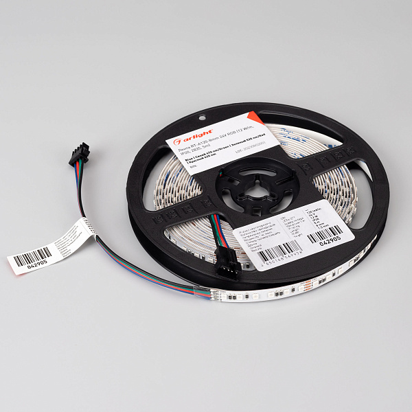 Светодиодная лента RT-A120-8mm 24V RGB (12 W/m, IP20, 2835, 5m) (Arlight, 5 лет) Lednikoff