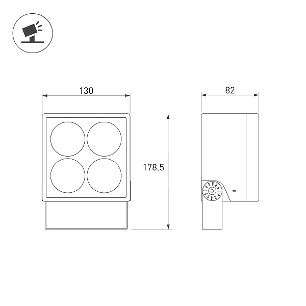 Светильник ALT-BLOCK-S130x130-15W Warm3000 (GR, 15 deg, 230V) (Arlight, IP66 Металл, 3 года) Lednikoff