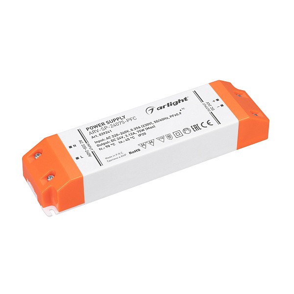 Блок питания ARV-SP-24075-PFC (24V, 3.12A, 75W) (Arlight, IP20 Пластик, 5 лет) Lednikoff