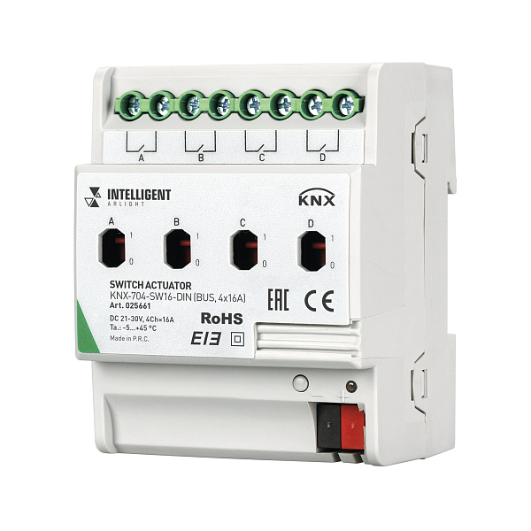 INTELLIGENT ARLIGHT Релейный модуль KNX-704-SW16-DIN (BUS, 4x16A) (Arlight, IP20 Пластик, 2 года) Lednikoff