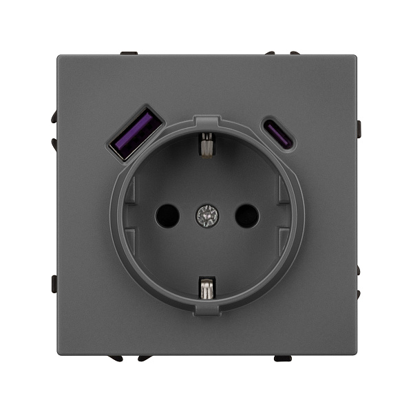 Механизм розетки с USB зарядкой SCT-NOBE-MUAC-SFPL-GR (230V, 16A) (Arlight, Серый базальт) Lednikoff