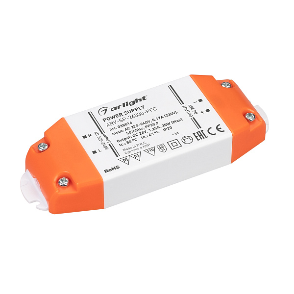 Блок питания ARV-SP-24030-PFC (24V, 1.25A, 30W) (Arlight, IP20 Пластик, 5 лет) Lednikoff