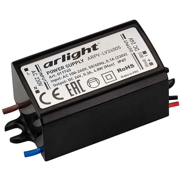 Блок питания ARPV-LV24005 (24V, 0.2A, 5W) (Arlight, IP67 Пластик, 2 года) Lednikoff