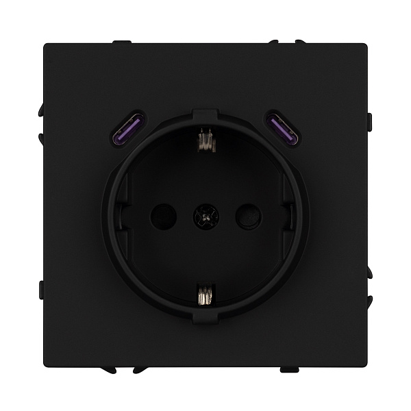 ARL NOBE Розетка зк со шторками с USB тип C+С софт-тач черный оникс SCT-MUCC-SFPL-BK (250V, 16A) (Arlight, -) Lednikoff