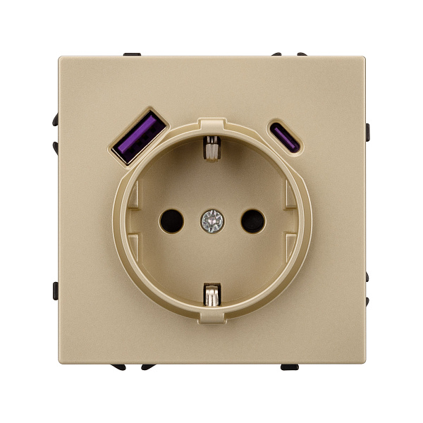 ARL NOBE Розетка зк со шторками с USB тип А+С софт-тач золотой песок SCT-MUAC-SFPL-GD (250V, 16A) (Arlight, -) Lednikoff