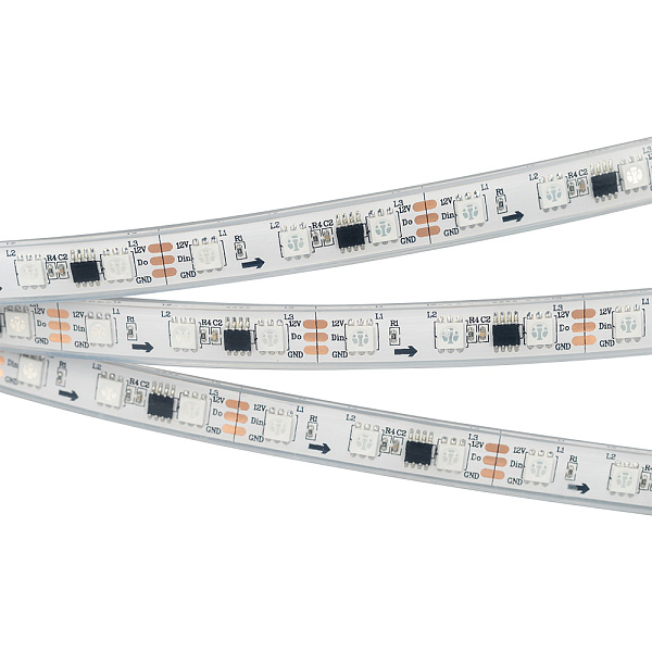 Светодиодная лента герметичная SPI-P-B60-12mm 12V RGB-PX3 (14.4W/m, IP66, 5060, 5m) (Arlight, бегущий огонь) Lednikoff