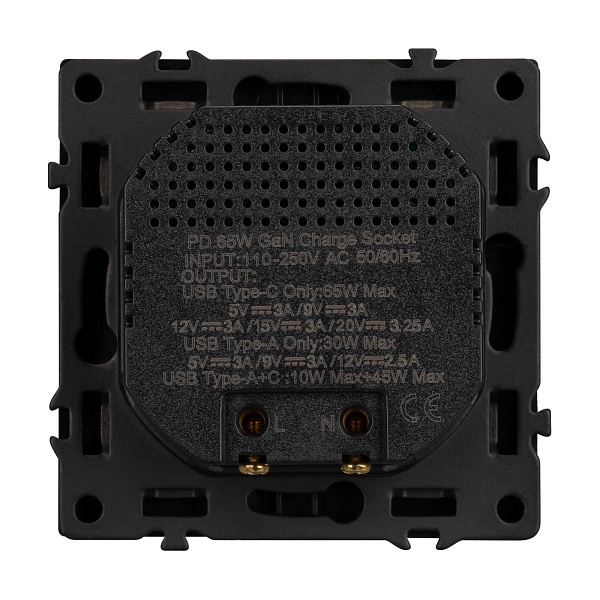 ARL NOBE USB Розетка тип A+C софт-тач черный оникс SCT-MUAC-SFPL-FC-BK (65W, QC3) (Arlight, -) Lednikoff