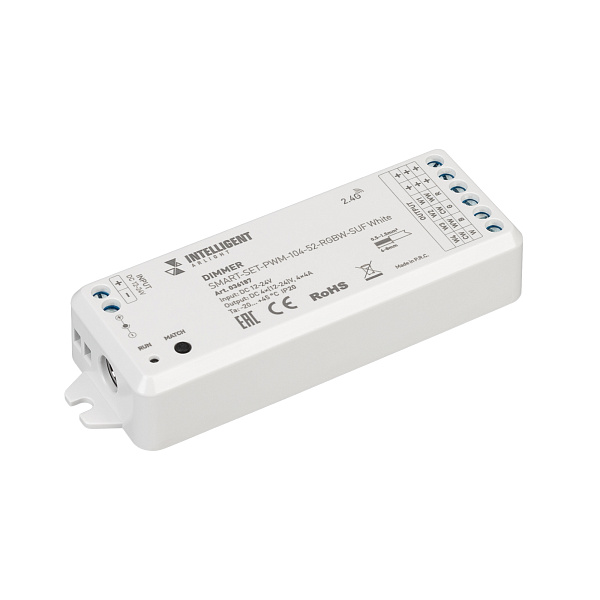 INTELLIGENT ARLIGHT Диммер SMART-SET-PWM-104-52-RGBW-SUF White (12-24V, 4x4A, ПДУ RING 10кн, 2.4G) (IARL, IP20 Пластик, 5 лет) Lednikoff