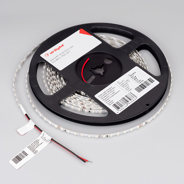 Светодиодная лента RT-A120-5mm 24V Red (9.6 W/m, IP20, 2835, 5m) (Arlight, 9.6 Вт/м, IP20) Lednikoff
