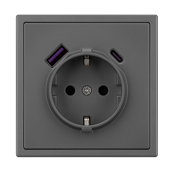 Механизм розетки с USB зарядкой SCT-NOBE-MUAC-SFPL-GR (230V, 16A) (Arlight, Серый базальт) Lednikoff