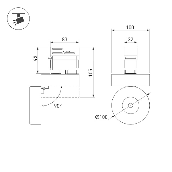 Светильник LGD-MONA-TRACK-4TR-R100-12W Day4000 (BK, 24 deg, 230V) (Arlight, IP40 Металл, 3 года)