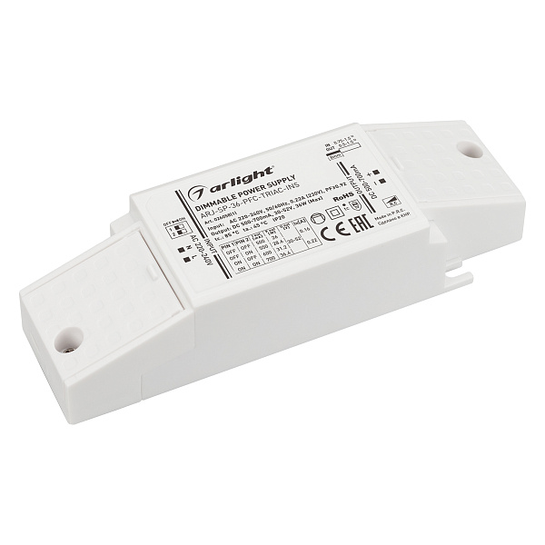 Блок питания ARJ-SP-36-PFC-TRIAC-INS (36W, 30-52V, 0.5-0.7A) (Arlight, IP20 Пластик, 5 лет) Lednikoff