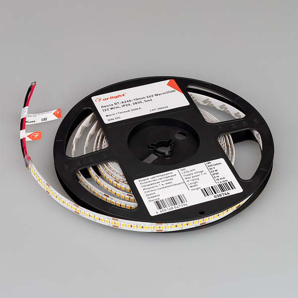 Светодиодная лента RT-A240-10mm 24V Warm3500 (22 W/m, IP20, 2835, 5m) (Arlight, высок.эфф.150 лм/Вт) Lednikoff