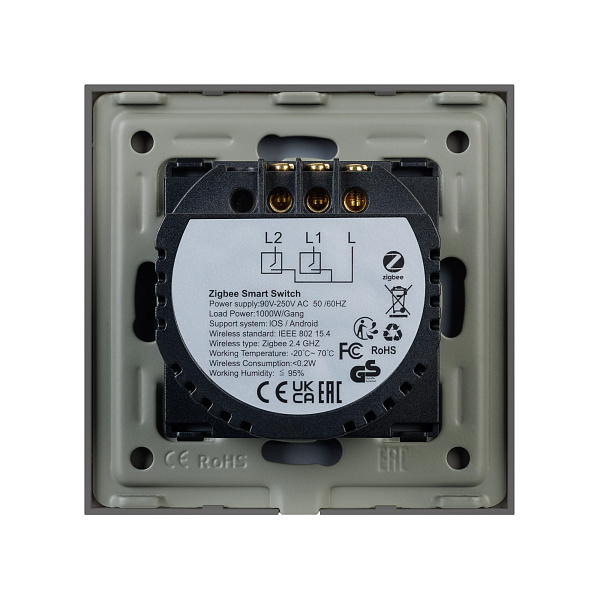 Выключатель сенсорный SWT-OMALI-S02-ZB-GR (250V, 10A, Zigbee) (Arlight, Стекло) Lednikoff