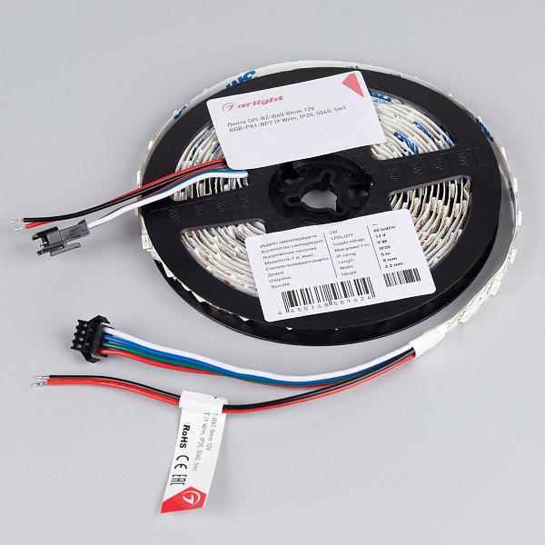Светодиодная лента SPI-RZ-B60-8mm 12V RGB-PX1-BPT (9 W/m, IP20, 5060, 5m) (Arlight, -) Lednikoff