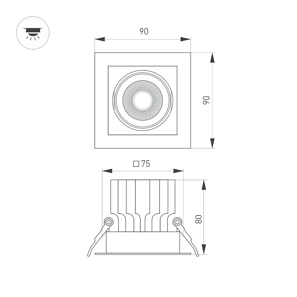 Светильник MS-VORTEX-BUILT-S90x90-12W Day4000 (BK-BK, 20 deg, 230V) (Arlight, IP20 Металл, 5 лет) Lednikoff