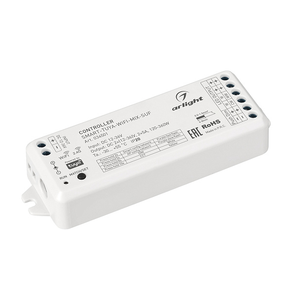 Контроллер SMART-TUYA-WIFI-MIX-SUF (12-36V, 2x5A, 2.4G) (Arlight, IP20 Пластик, 5 лет) Lednikoff