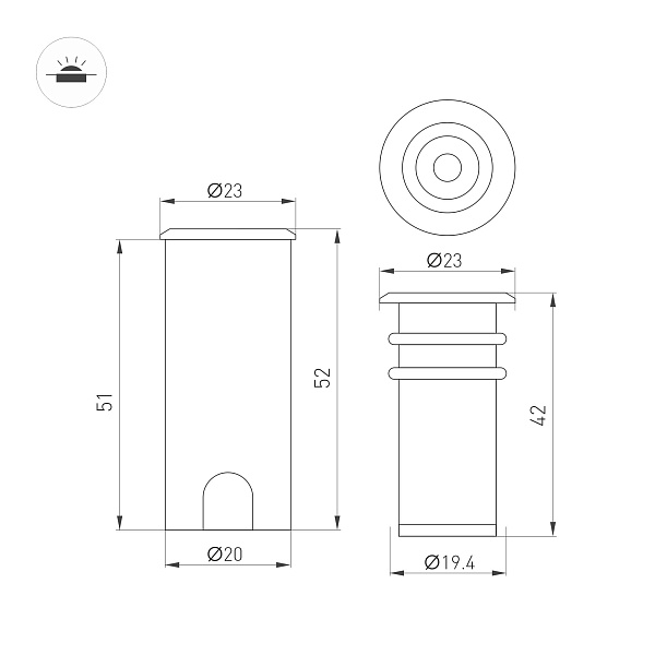 Светильник ART-PELURU-GROUND-R23-1W Warm3000 (GR, 30 deg, 24V) (Arlight, IP67 Металл, 3 года) Lednikoff