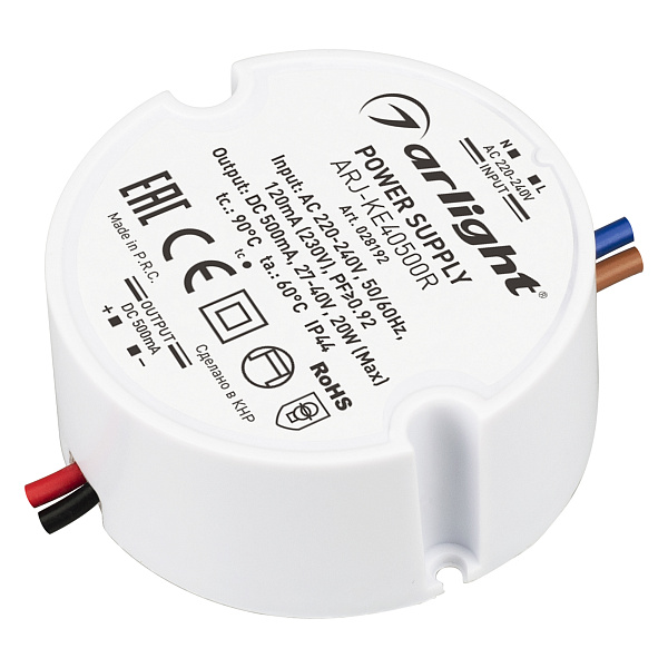 Блок питания ARJ-KE40500R (20W, 500mA, PFC) (Arlight, IP44 Пластик, 5 лет) Lednikoff