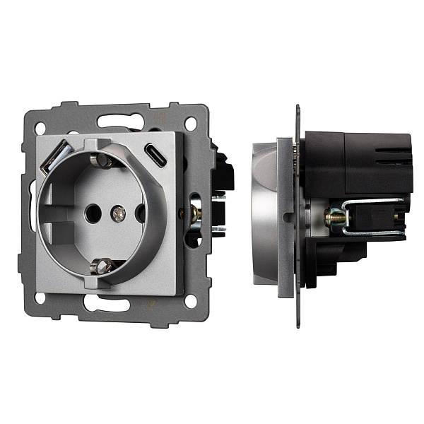 Механизм розетки с USB зарядкой SCT-MUAC-PL-GR-V (250V, 16A) (Arlight, -) Lednikoff