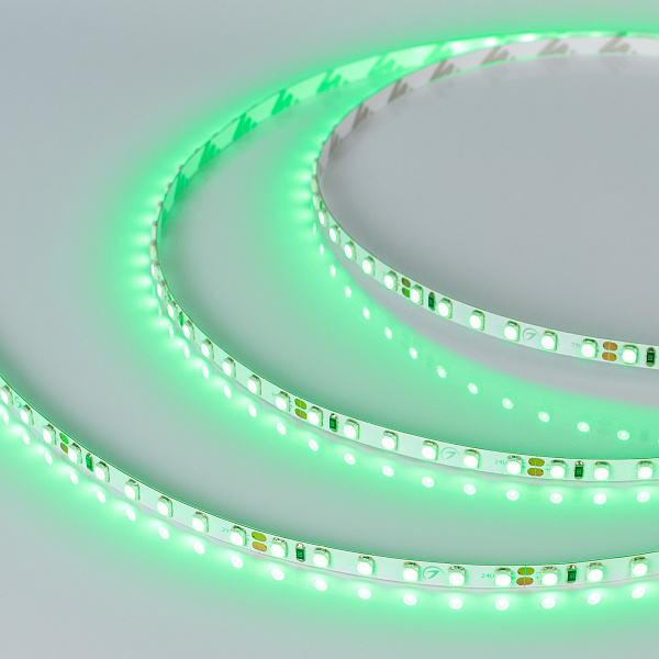 Светодиодная лента RT-A120-5mm 24V Green (9.6 W/m, IP20, 2835, 5m) (Arlight, узкая) Lednikoff