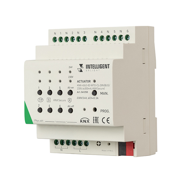 INTELLIGENT ARLIGHT Актуатор KNX-4063-82-WTO-CL-DIN (BUS/230V, 6x300mA, KNX Secure) (IARL, IP20 Пластик, 2 года) Lednikoff