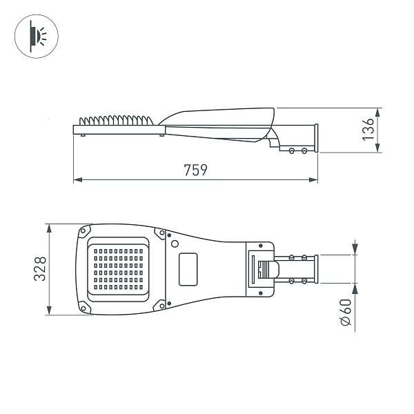 Светильник OXOR-GRES-759х328-150W Day4000 (GR, 150x80 deg, 230V) IP66 (Arlight, -) Lednikoff