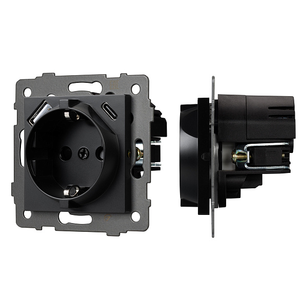 Механизм розетки с USB зарядкой SCT-MUAC-PL-BK-V (250V, 16A) (Arlight, -) Lednikoff