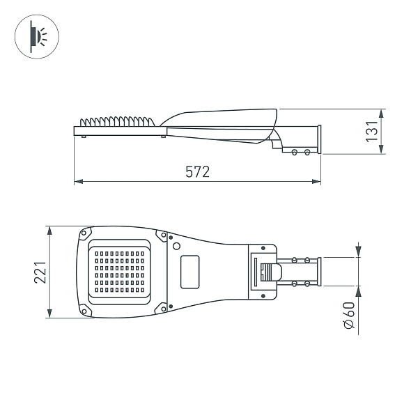 Светильник OXOR-GRES-572х221-45W Day4000 (GR, 150x80 deg, 230V) IP66 (Arlight, -) Lednikoff