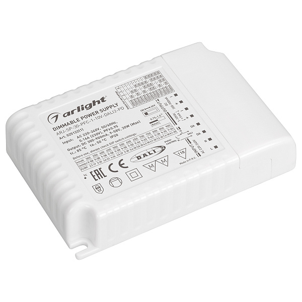 Блок питания ARJ-SP-30-PFC-1-10V-DALI2-PD (30W, 300-900mA) (Arlight, IP20 Пластик, 5 лет) Lednikoff