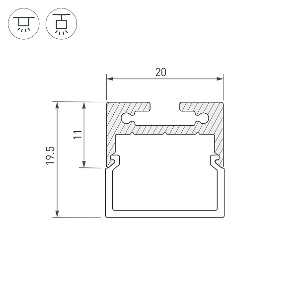 Профиль с экраном SL-LINE-2011M-2500 ANOD+OPAL SQUARE (Arlight, Алюминий) Lednikoff