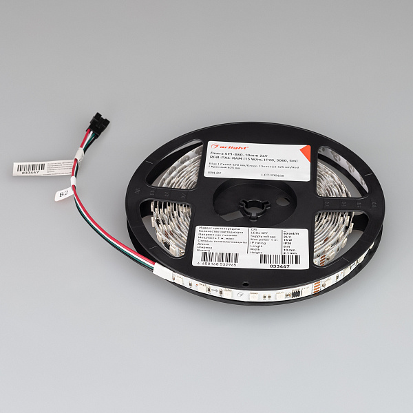 Светодиодная лента SPI-B60-10mm 24V RGB-PX6-RAM (15 W/m, IP20, 5060, 5m) (Arlight, бегущий огонь) Lednikoff