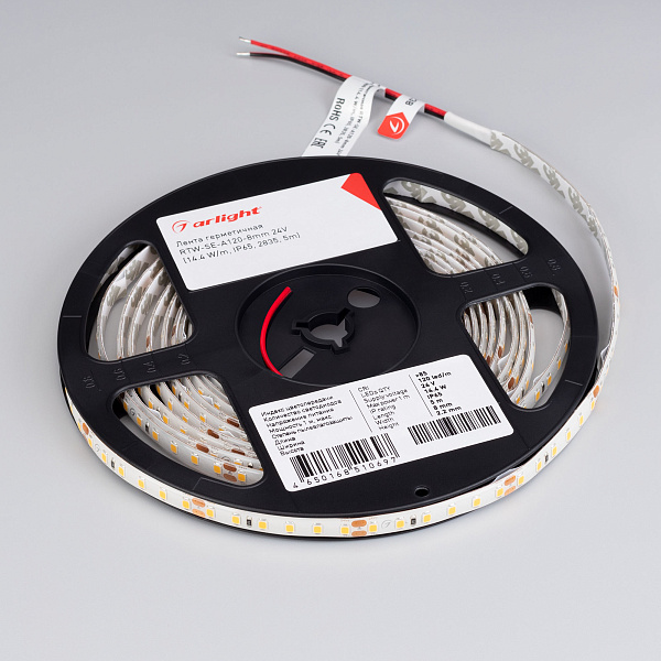 Светодиодная лента герметичная RTW-SE-A120-8mm 24V Day4000 (14.4 W/m, IP65, 2835, 5m) (Arlight, -) Lednikoff
