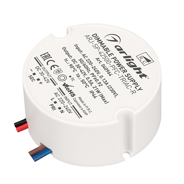 Блок питания ARJ-SP-42500-PFC-TRIAC-R (21W, 30-42V, 500mA) (Arlight, IP44 Пластик, 5 лет) Lednikoff