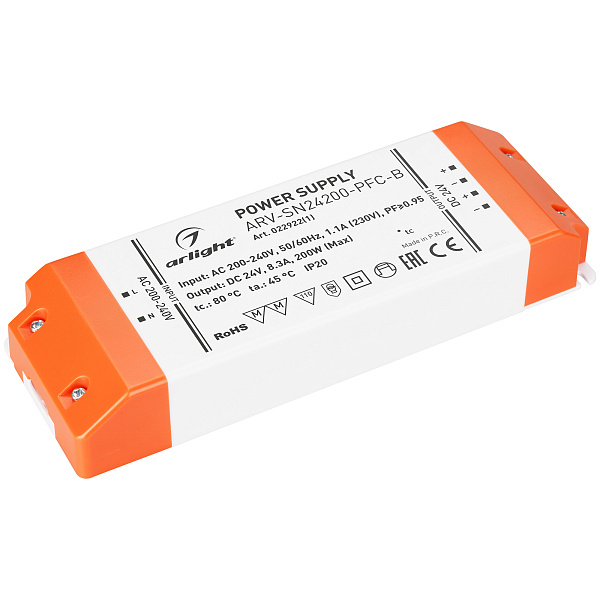 Блок питания ARV-SN24200-PFC-B (24V, 8.3A, 200W) (Arlight, IP20 Пластик, 3 года) Lednikoff