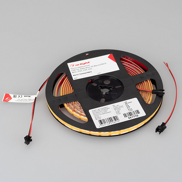 Светодиодная лента герметичная COB-SE-X360-8mm 5V Warm2700 (5 W/m, IP65, 5m) (Arlight, -) Lednikoff