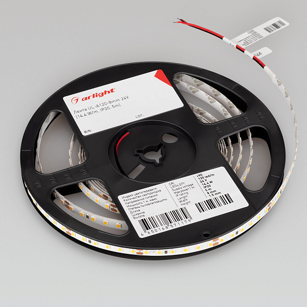 Светодиодная лента UL-A120-8mm 24V Warm2700 (9.6 W/m, IP20, 5m) (Arlight, 7 лет) Lednikoff