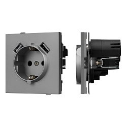 Механизм розетки с USB зарядкой SCT-TENDO-MUAA-PL-GR (230V, 16A) (Arlight, Графитовый)