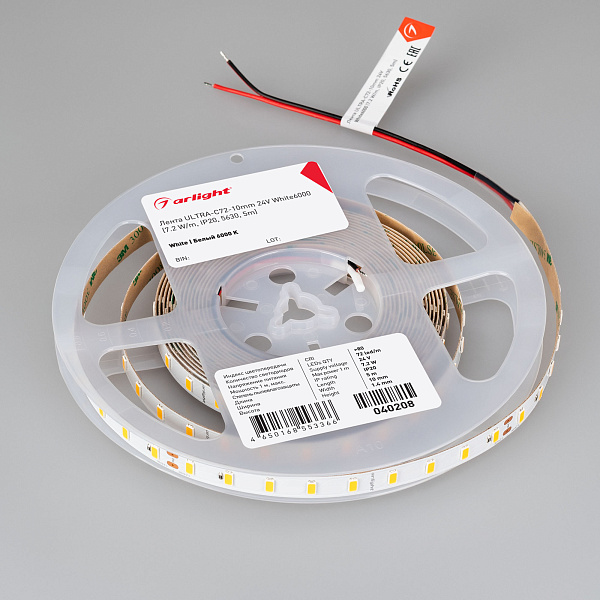 Светодиодная лента ULTRA-C72-10mm 24V White6000 (7.2 W/m, IP20, 5630, 5m) (Arlight, высок.эфф.200 лм/Вт) Lednikoff