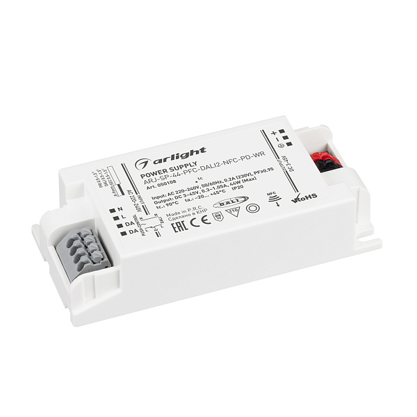 Блок питания ARJ-SP-44-PFC-DALI2-NFC-PD-WR (44W, 3-45V, 0.3-1.05A) (Arlight, IP20 Пластик, 5 лет) Lednikoff